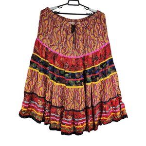 Womens Marsh Landing Peasant Boho Style Maxi Skirt Red Multi-Color Size L 38"